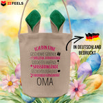 22Feels® Oma Grossmutter Osterkorb mit Henkel Ostergeschenk Tragetasche Ostern Deko Osternest Körbchen Hasenohren (Beige/Grün)-Ostern Tragetasche-22Feels