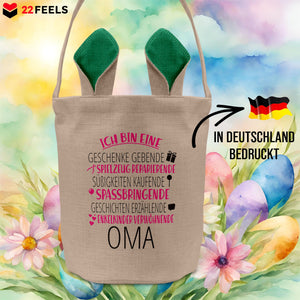 22Feels® Oma Grossmutter Osterkorb mit Henkel Ostergeschenk Tragetasche Ostern Deko Osternest Körbchen Hasenohren (Beige/Grün)-Ostern Tragetasche-22Feels