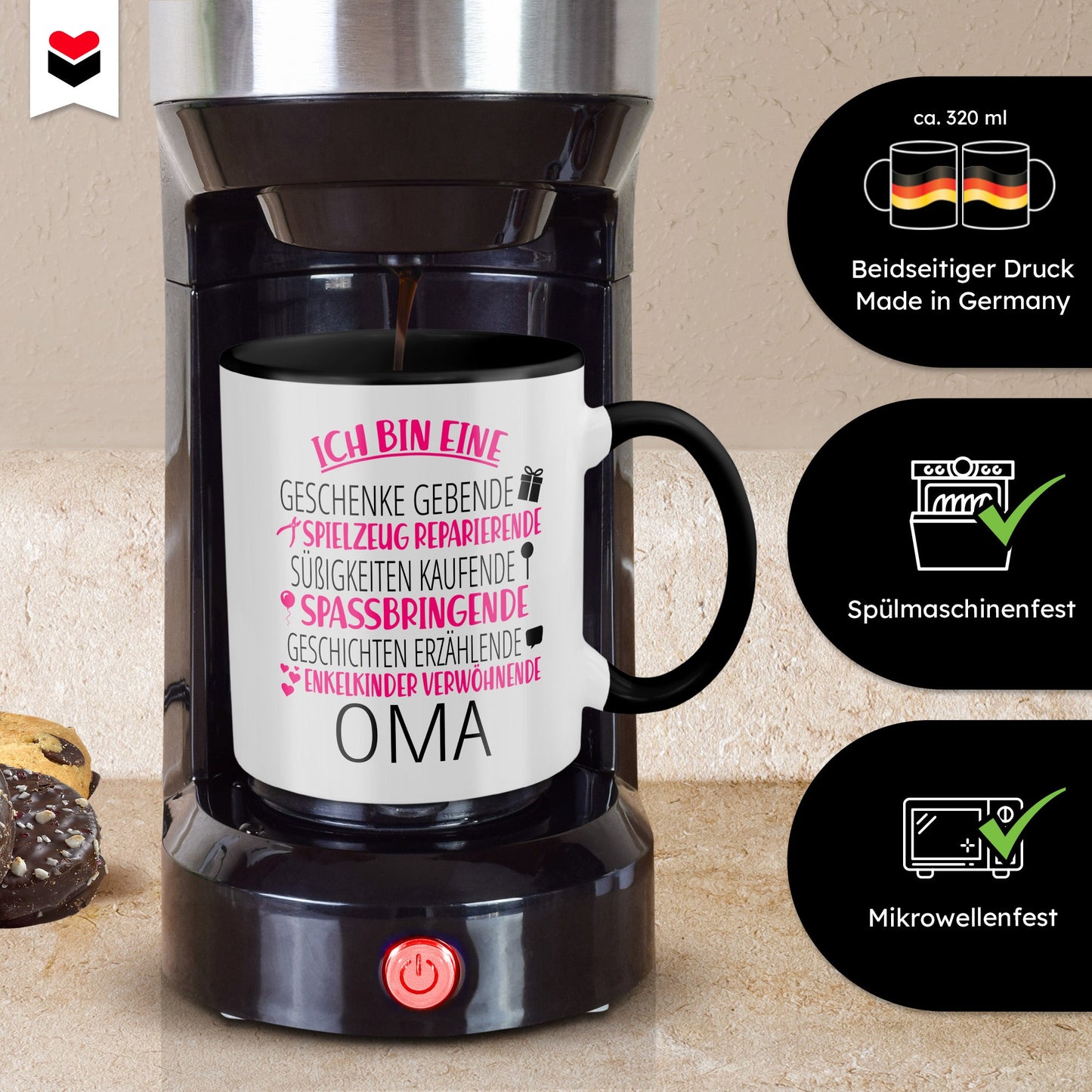 22Feels® Oma Geschenk - Tasse mit Spruch (Weiss-Schwarz, 320ml)-TwoTone Tasse Weiss-Schwarz 320ml-22Feels