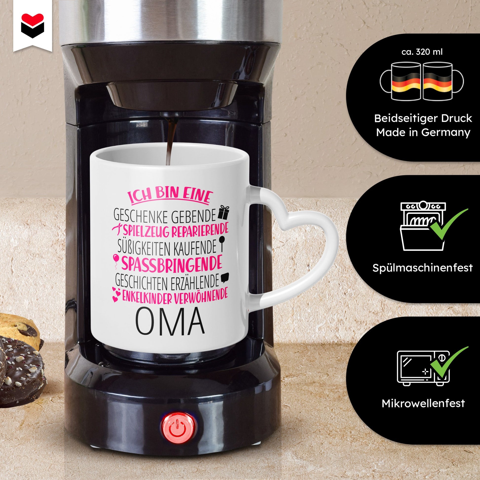22Feels® Oma Geschenk - Tasse mit Spruch: Zirkus (Herzhenkel, Weiss, 320ml)-Tasse Weiss Herzhenkel 325ml-22Feels