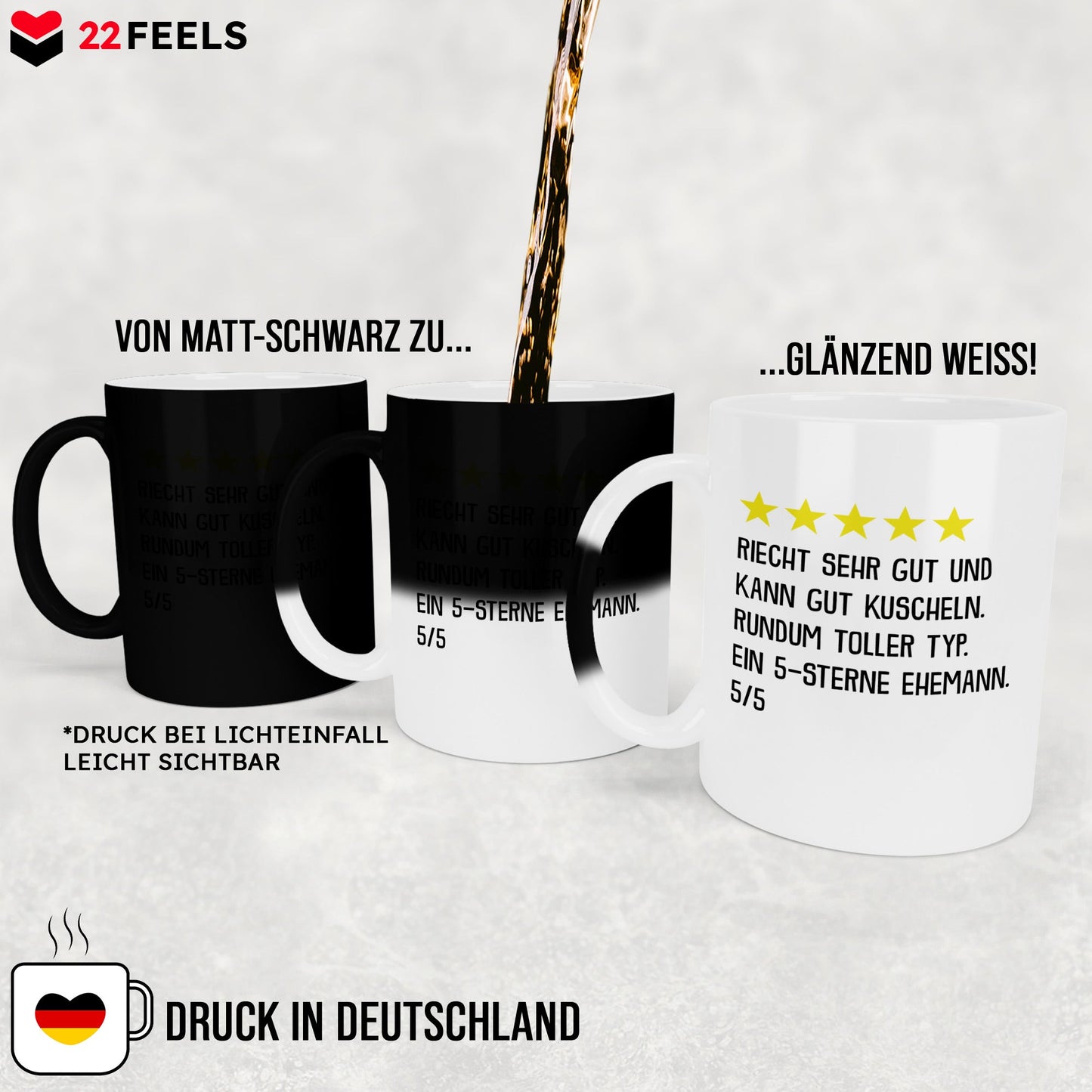 22Feels® Ehemann Geschenk zum Hochzeitstag, Valentinstag etc. - Zaubertasse mit Spruch (Matt-Schwarz und Weiss, 320ml)-Farbwechsel Tasse Matt 320ml-22Feels