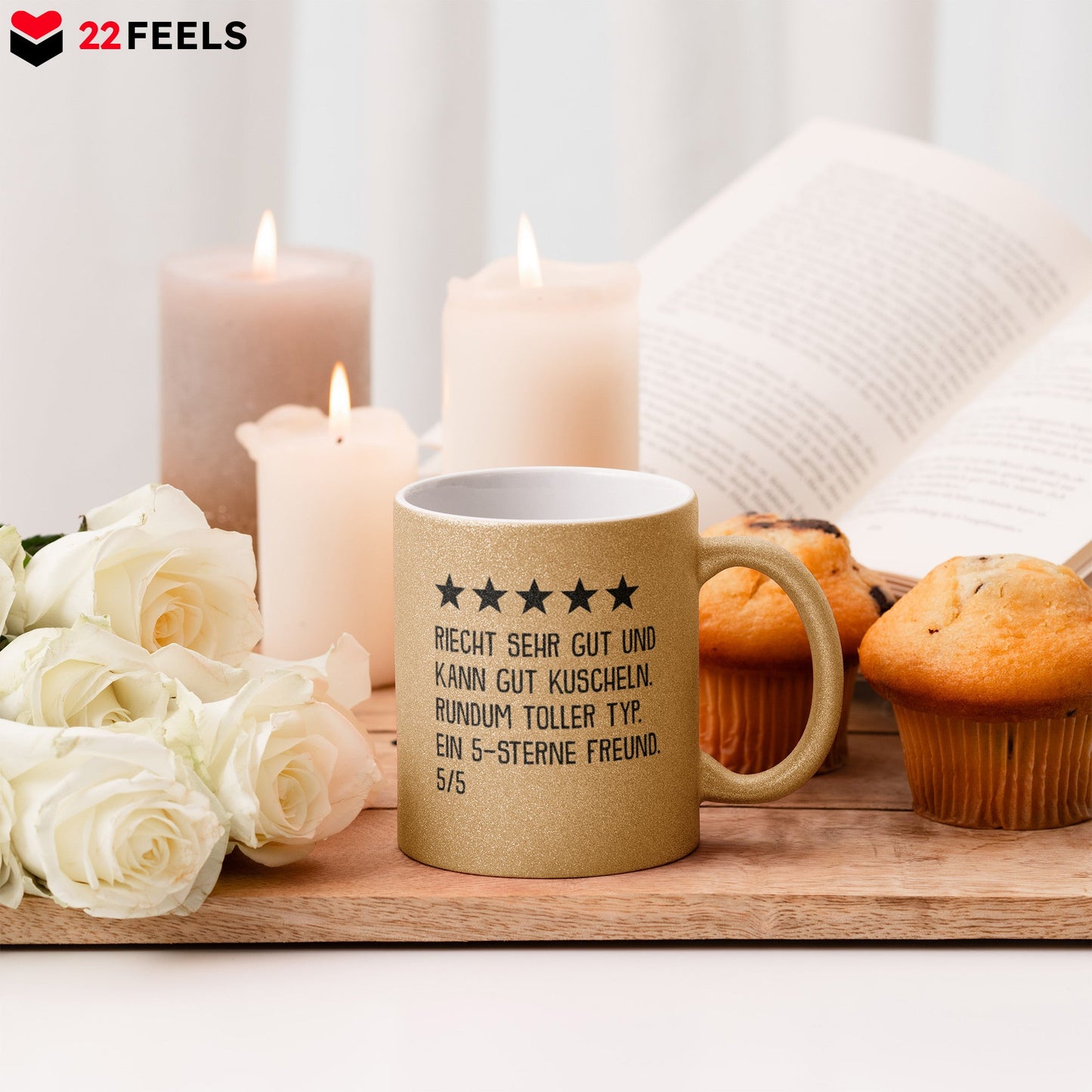 22Feels® Freund Geschenk zum Jahrestag, Valentinstag etc. - Glitzertasse mit Spruch (Gold, 320ml)-Glitzertasse Gold 320ml-22Feels