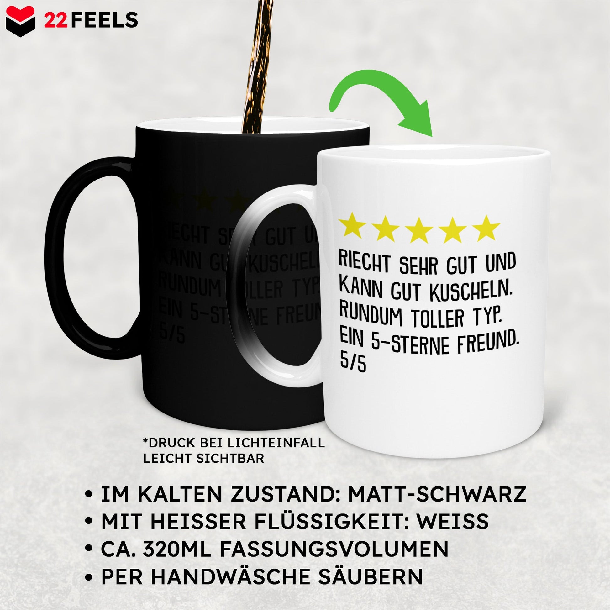 22Feels® Freund Geschenk zum Jahrestag, Valentinstag etc. - Zaubertasse mit Spruch (Matt-Schwarz und Weiss, 320ml)-Farbwechsel Tasse Matt 320ml-22Feels