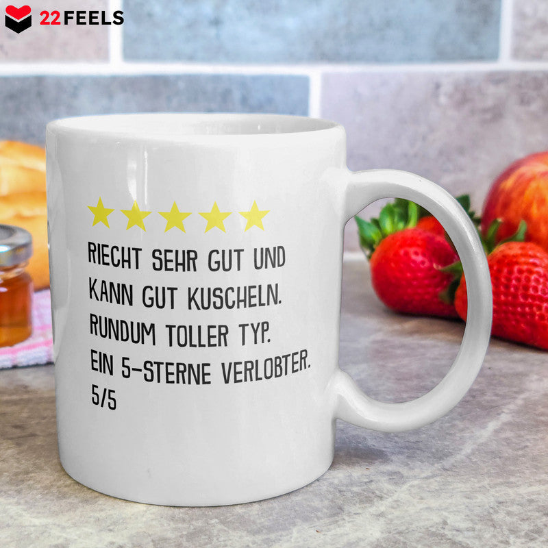 22Feels® Geschenk für verlobte Männer - Tasse mit Spruch: 5 Sterne Verlobter (Weiss, 320ml)-Weisse Tasse 320ml-22Feels
