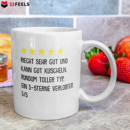 22Feels® Geschenk für verlobte Männer - Tasse mit Spruch: 5 Sterne Verlobter (Weiss, 320ml)-Weisse Tasse 320ml-22Feels