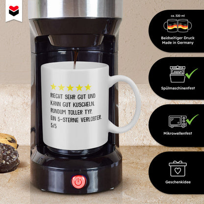 22Feels® Geschenk für verlobte Männer - Tasse mit Spruch: 5 Sterne Verlobter (Weiss, 320ml)-Weisse Tasse 320ml-22Feels