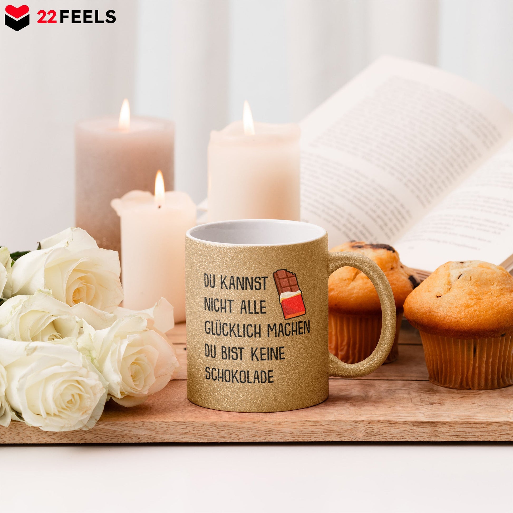 22Feels® Lustige Glitzertasse mit Spruch: - Büro Geschenkidee (Gold, 320ml)-Glitzertasse Gold 320ml-22Feels