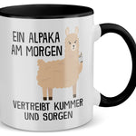 22Feels® Tasse mit Alpaka Tiermotiv - Büro Geschenkidee - Kummer und Sorgen Spruch (Weiss-Schwarz, 320ml)-TwoTone Tasse Weiss-Schwarz 320ml-22Feels