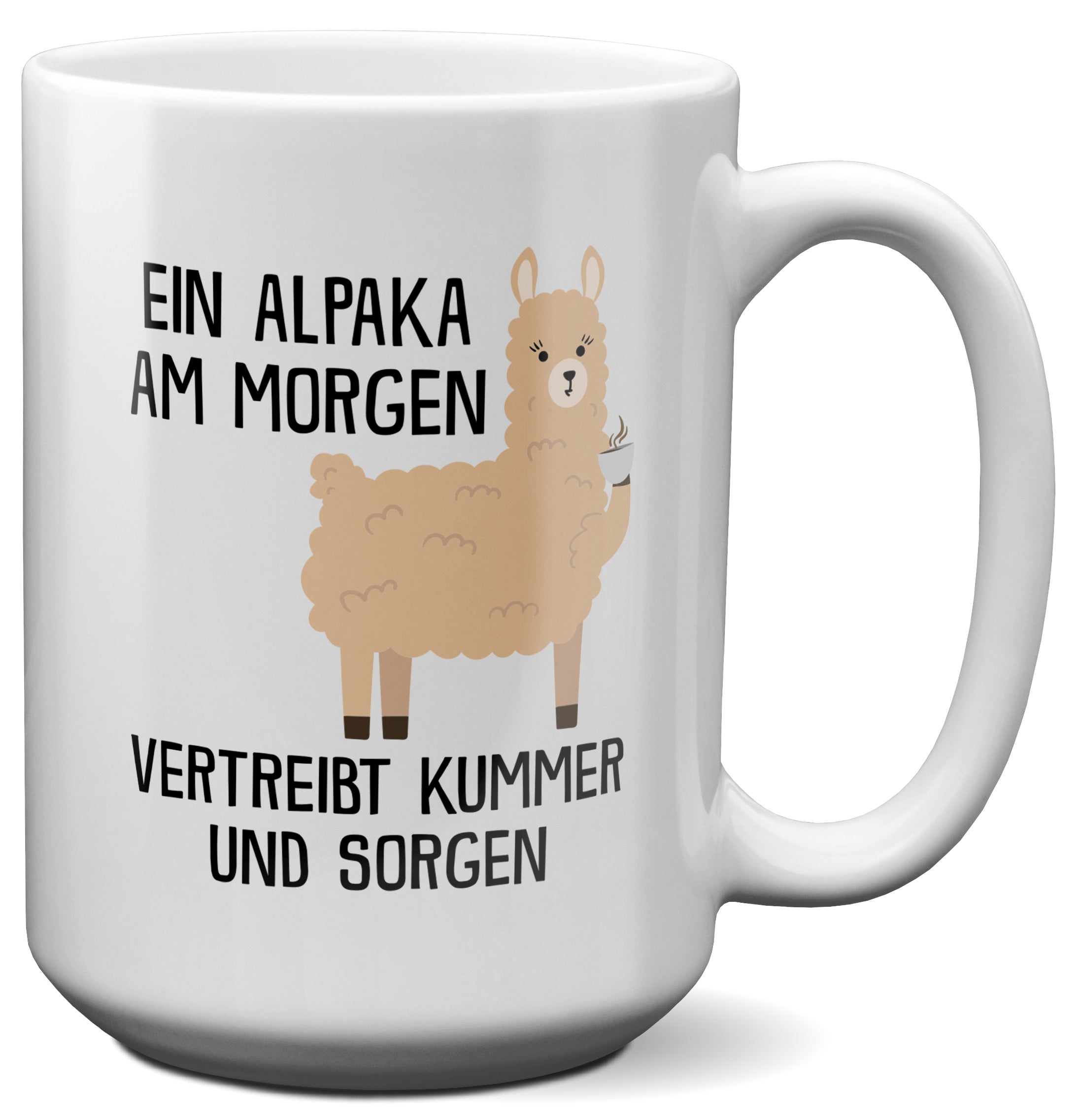 22Feels® XL Tasse mit Alpaka Tiermotiv - Büro Geschenkidee - Kummer und Sorgen Spruch (Weiss, 440ml)-Weisse XL Tasse 440ml-22Feels