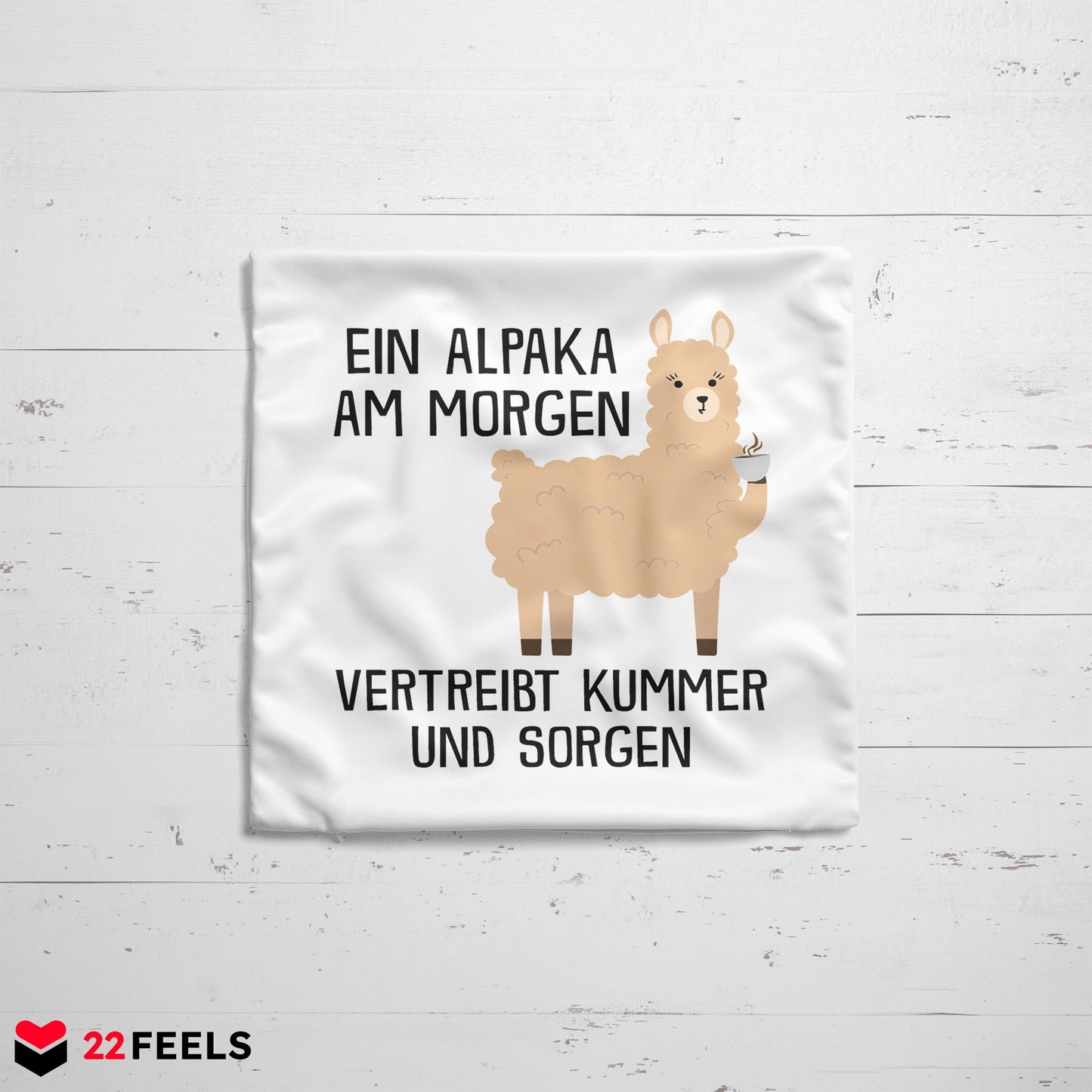 22Feels® Kissen mit Alpaka Tiermotiv - Büro Geschenkidee - Kummer und Sorgen Spruch (Weiss, 40x40cm)-Kissen Weiss 40x40-22Feels