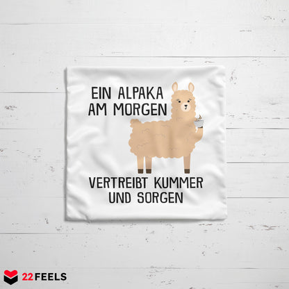 22Feels® Kissen mit Alpaka Tiermotiv - Büro Geschenkidee - Kummer und Sorgen Spruch (Weiss, 40x40cm)-Kissen Weiss 40x40-22Feels