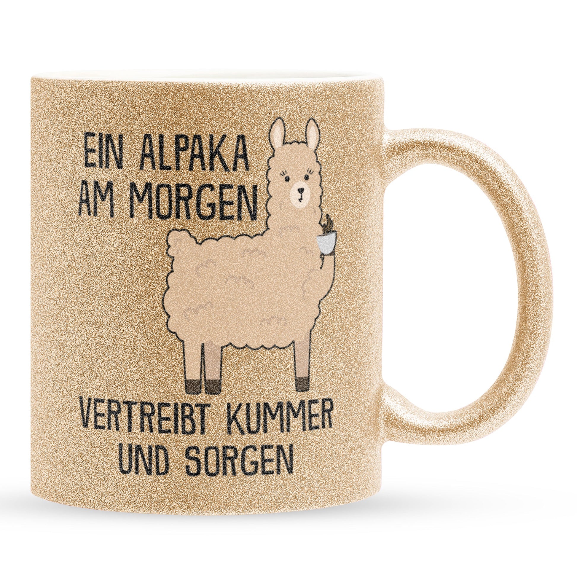 22Feels® Glitzertasse mit Alpaka Tiermotiv - Büro Geschenkidee - Kummer und Sorgen Spruch (Gold, 320ml)-Glitzertasse Gold 320ml-22Feels