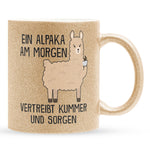 22Feels® Glitzertasse mit Alpaka Tiermotiv - Büro Geschenkidee - Kummer und Sorgen Spruch (Gold, 320ml)-Glitzertasse Gold 320ml-22Feels