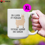 22Feels® XL Tasse mit Llama Tiermotiv - Büro Geschenkidee - Spruch: Kummer und Sorgen (Weiss, 440ml)-Weisse XL Tasse 440ml-22Feels