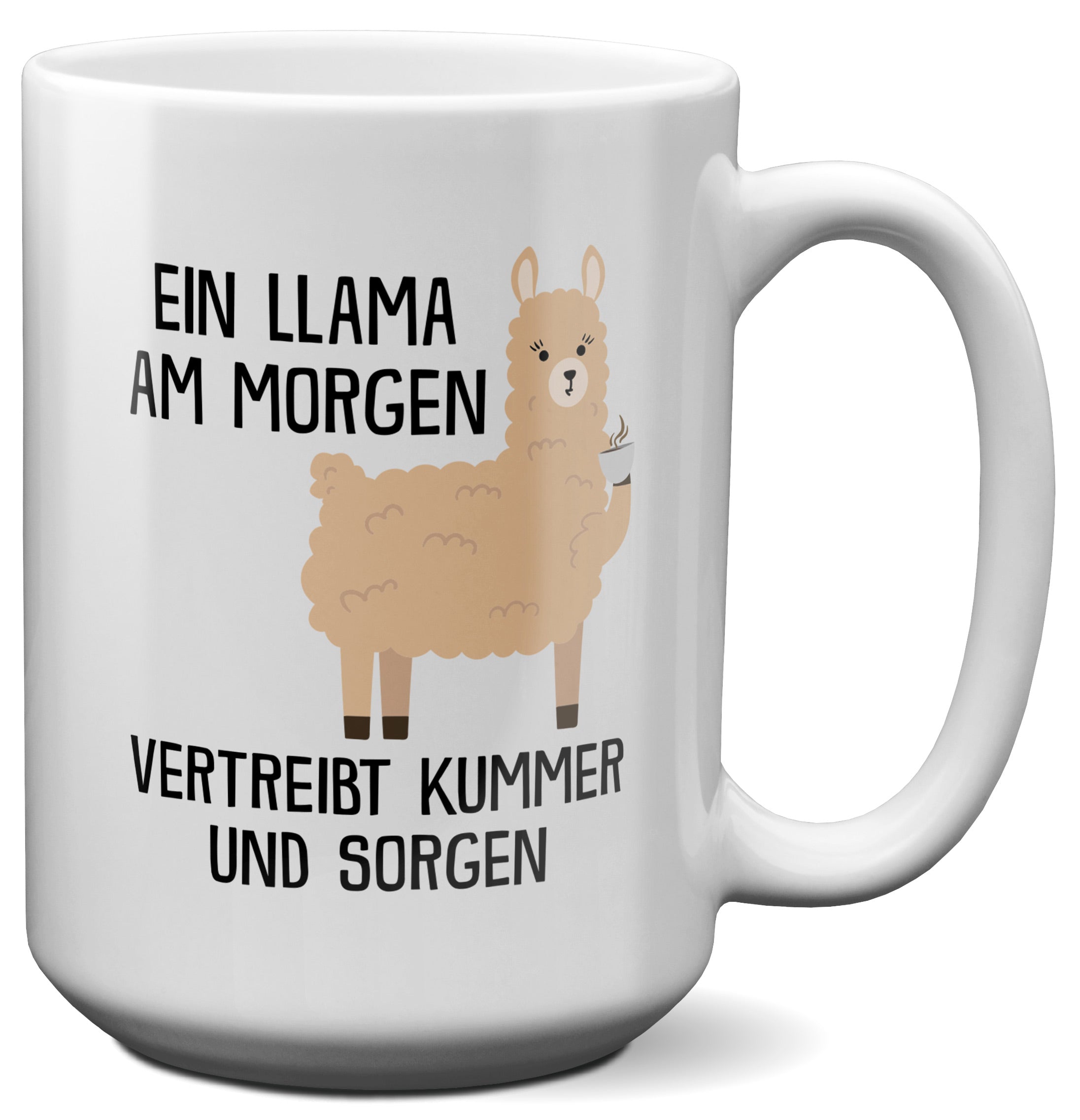 22Feels® XL Tasse mit Llama Tiermotiv - Büro Geschenkidee - Spruch: Kummer und Sorgen (Weiss, 440ml)-Weisse XL Tasse 440ml-22Feels