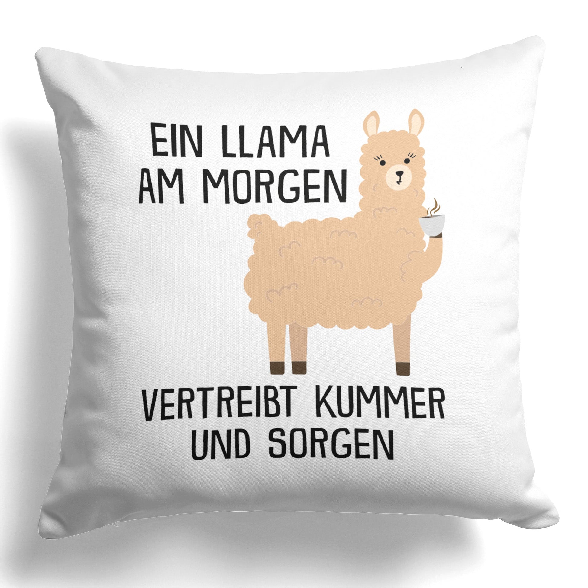 22Feels® Kissen mit Llama Tiermotiv - Büro Geschenkidee - Spruch: Kummer und Sorgen (Weiss, 40x40cm)-Kissen Weiss 40x40-22Feels