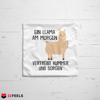 22Feels® Kissen mit Llama Tiermotiv - Büro Geschenkidee - Spruch: Kummer und Sorgen (Weiss, 40x40cm)-Kissen Weiss 40x40-22Feels