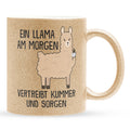 22Feels® Glitzertasse mit Llama Tiermotiv - Büro Geschenkidee - Spruch: Kummer und Sorgen (Gold, 320ml)-Glitzertasse Gold 320ml-22Feels