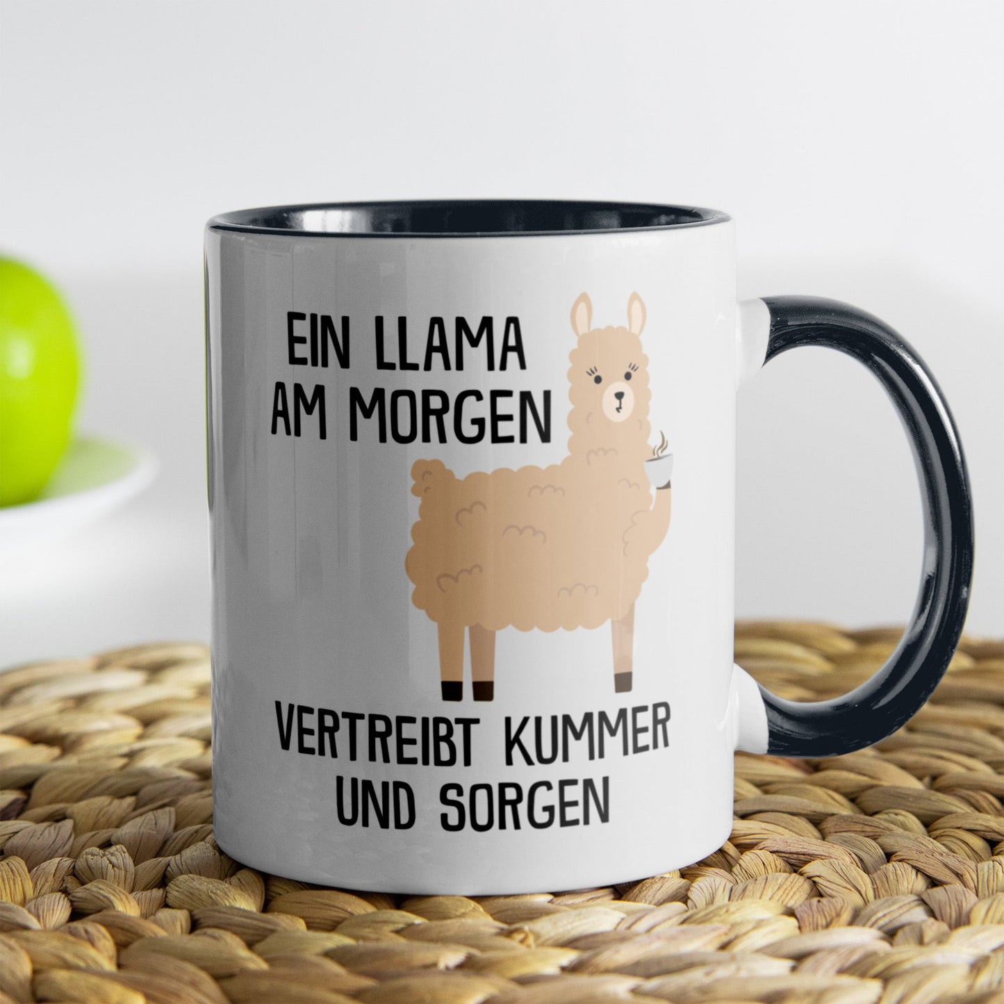 22Feels® Tasse mit Llama Tiermotiv - Büro Geschenkidee - Spruch: Kummer und Sorgen (Weiss-Schwarz, 320ml)-TwoTone Tasse Weiss-Schwarz 320ml-22Feels