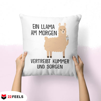 22Feels® Kissen mit Llama Tiermotiv - Büro Geschenkidee - Spruch: Kummer und Sorgen (Weiss, 40x40cm)-Kissen Weiss 40x40-22Feels