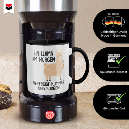 22Feels® Tasse mit Llama Tiermotiv - Büro Geschenkidee - Spruch: Kummer und Sorgen (Weiss-Schwarz, 320ml)-TwoTone Tasse Weiss-Schwarz 320ml-22Feels