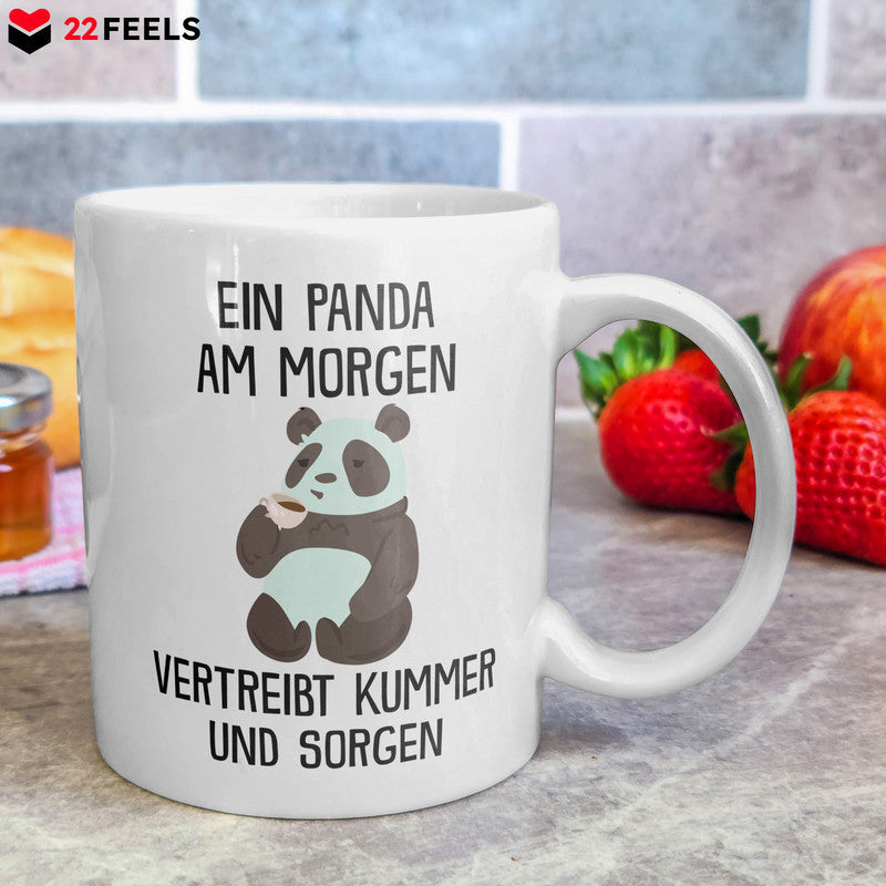 22Feels® Tasse mit Panda Tiermotiv - Büro Geschenkidee - Spruch: Kummer und Sorgen (Weiss, 320ml)-Weisse Tasse 320ml-22Feels