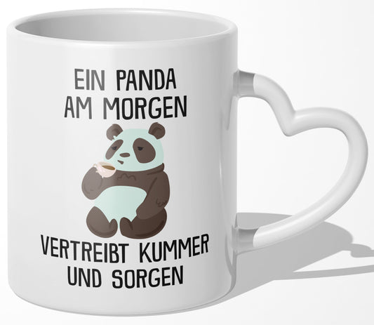 22Feels® Tasse mit Panda Tiermotiv - Büro Geschenkidee - Spruch: Kummer und Sorgen (Herzhenkel, Weiss, 320ml)-Tasse Weiss Herzhenkel 320ml-22Feels