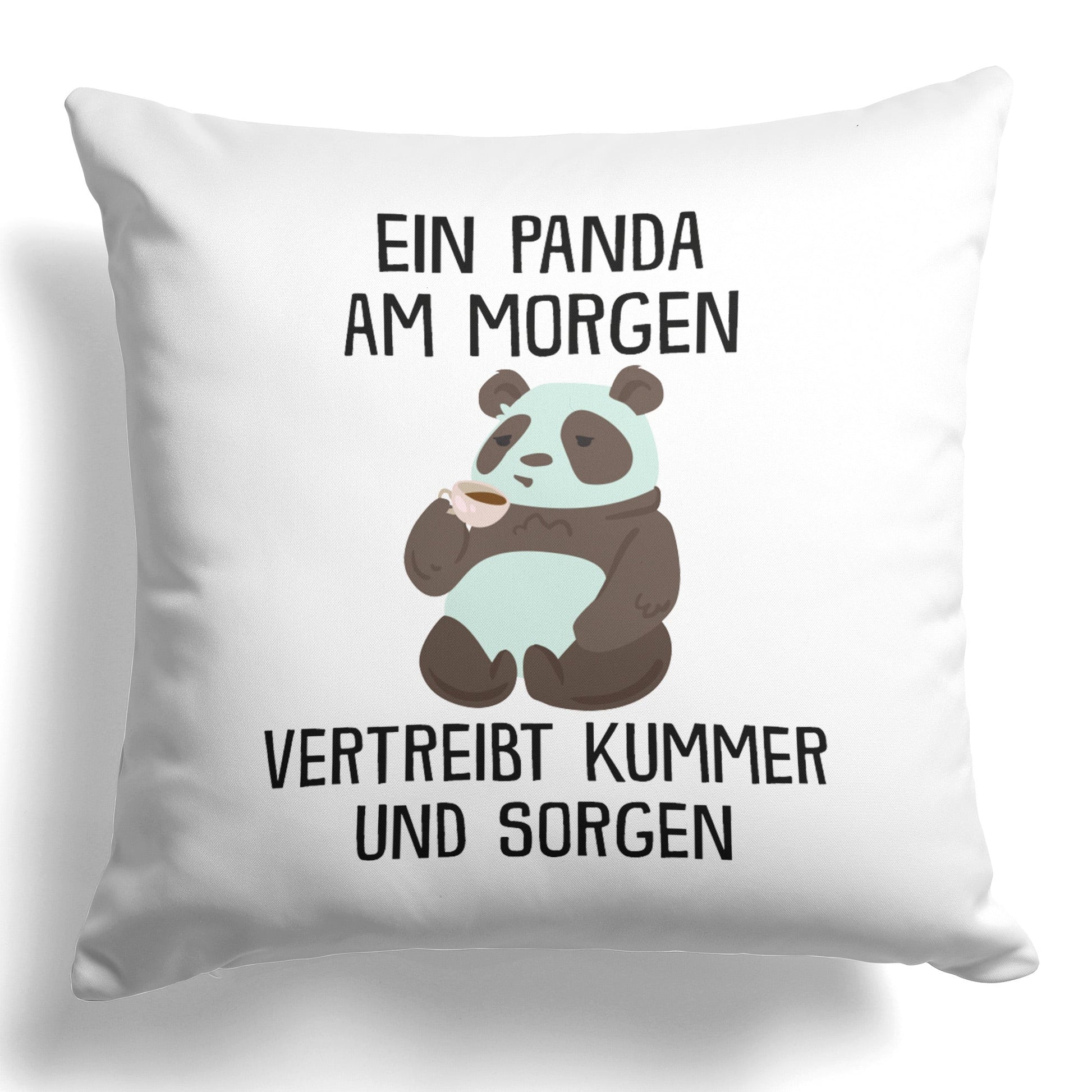 22Feels® Kissen mit Panda Tiermotiv - Büro Geschenkidee - Spruch: Kummer und Sorgen (Weiss, 40x40cm)-Kissen Weiss 40x40-22Feels