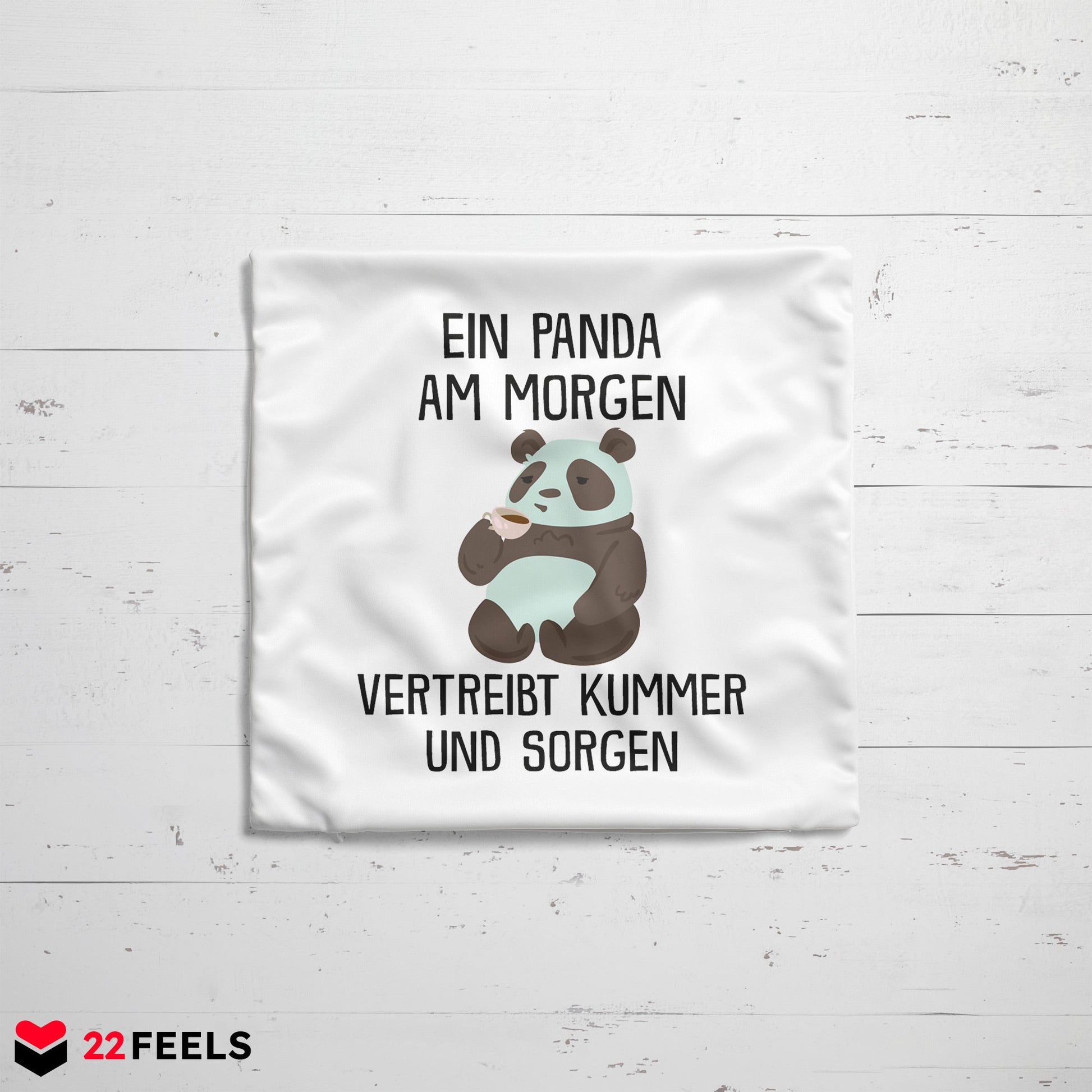 22Feels® Kissen mit Panda Tiermotiv - Büro Geschenkidee - Spruch: Kummer und Sorgen (Weiss, 40x40cm)-Kissen Weiss 40x40-22Feels