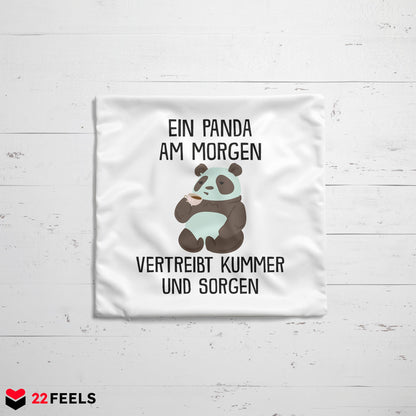 22Feels® Kissen mit Panda Tiermotiv - Büro Geschenkidee - Spruch: Kummer und Sorgen (Weiss, 40x40cm)-Kissen Weiss 40x40-22Feels
