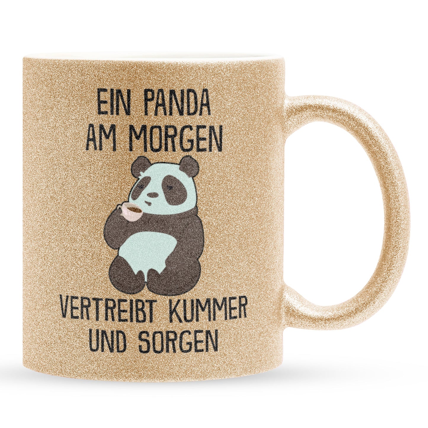 22Feels® Glitzertasse mit Panda Tiermotiv - Büro Geschenkidee - Spruch: Kummer und Sorgen (Gold, 320ml)-Glitzertasse Gold 320ml-22Feels
