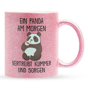 22Feels® Glitzertasse mit Panda Tiermotiv - Büro Geschenkidee - Spruch: Kummer und Sorgen (Pink, 320ml)-Glitzertasse Pink 320ml-22Feels