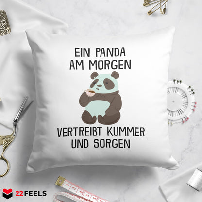22Feels® Kissen mit Panda Tiermotiv - Büro Geschenkidee - Spruch: Kummer und Sorgen (Weiss, 40x40cm)-Kissen Weiss 40x40-22Feels