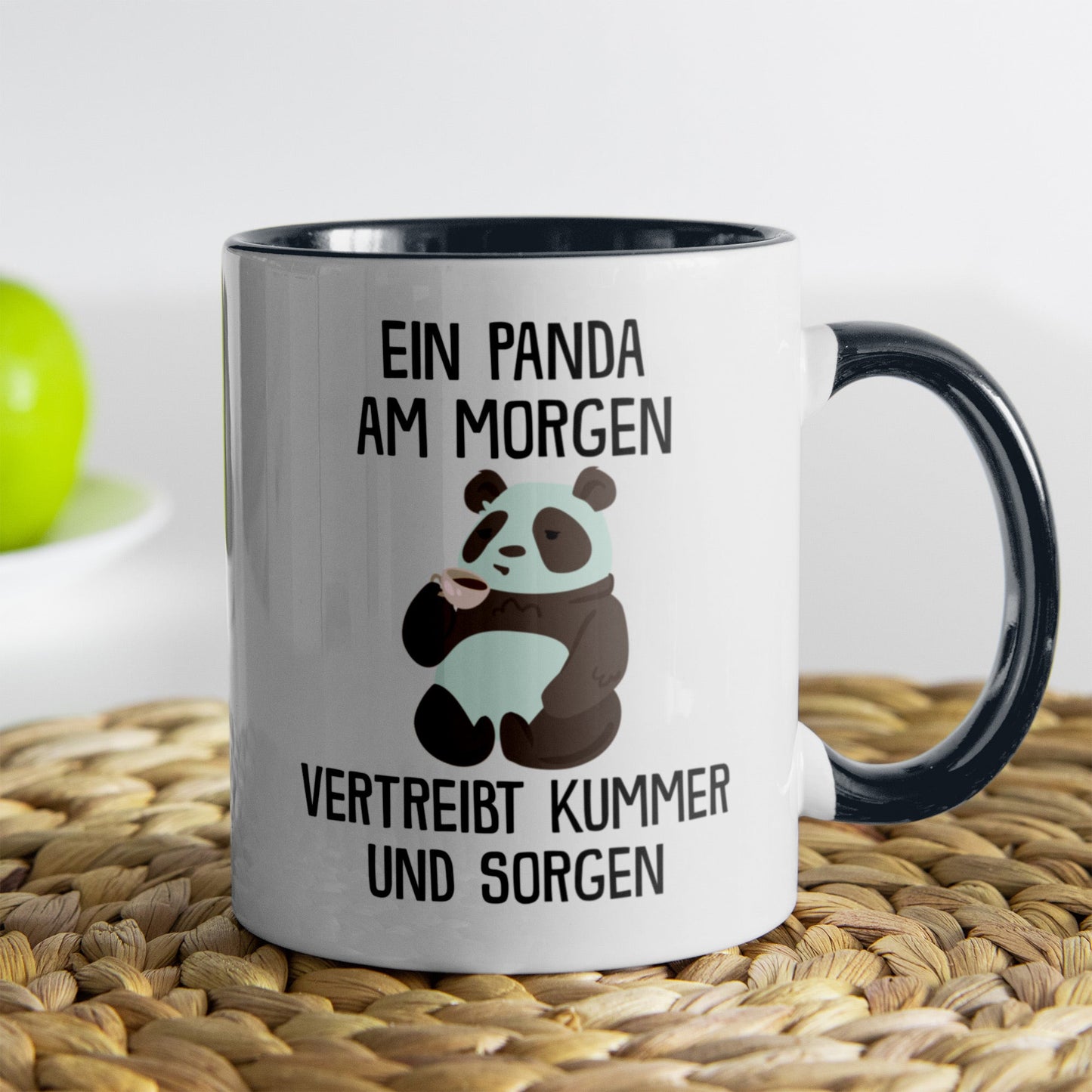 22Feels® Tasse mit Panda Tiermotiv - Büro Geschenkidee - Spruch: Kummer und Sorgen (Weiss-Schwarz, 320ml)-TwoTone Tasse Weiss-Schwarz 320ml-22Feels