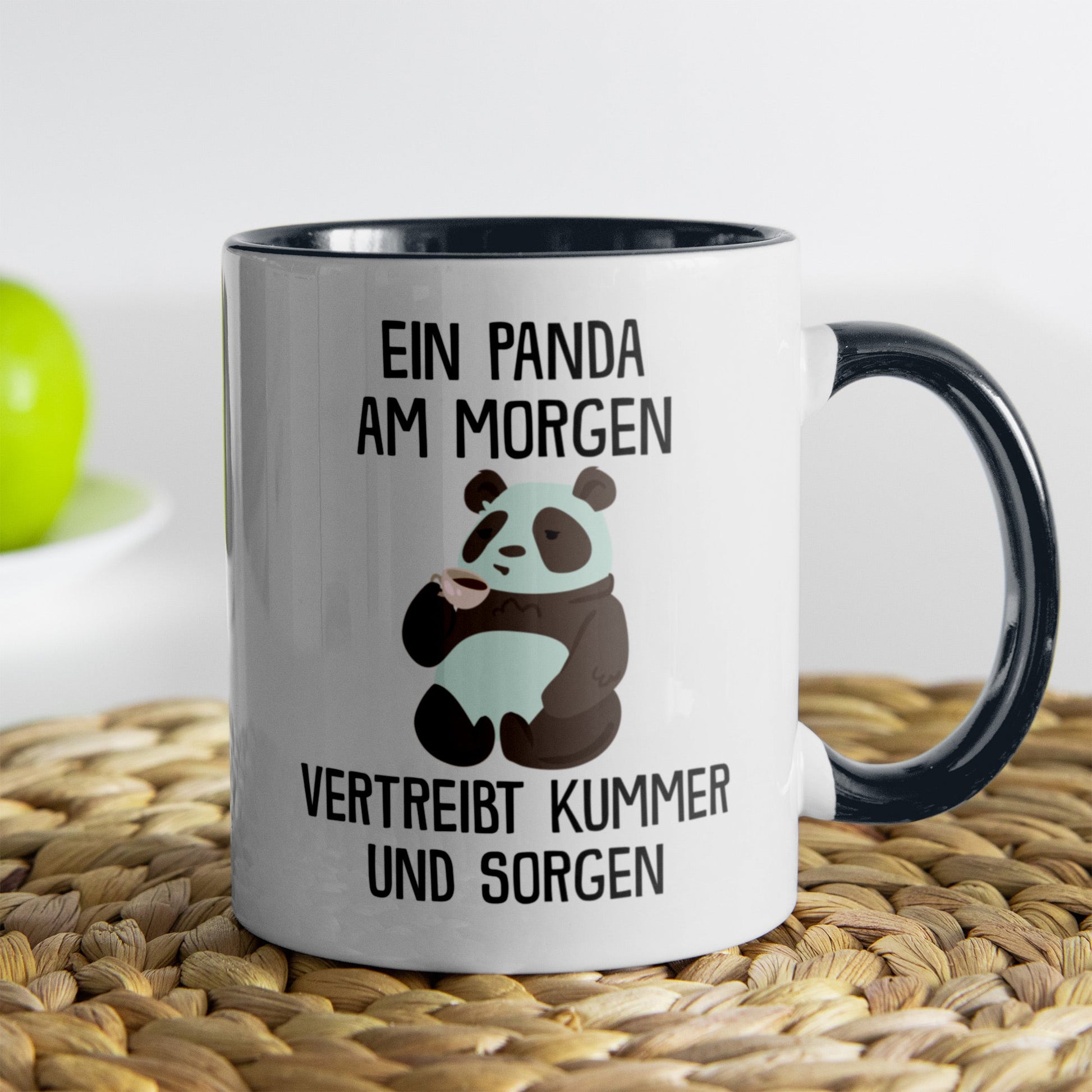 22Feels® Tasse mit Panda Tiermotiv - Büro Geschenkidee - Spruch: Kummer und Sorgen (Weiss-Schwarz, 320ml)-TwoTone Tasse Weiss-Schwarz 320ml-22Feels
