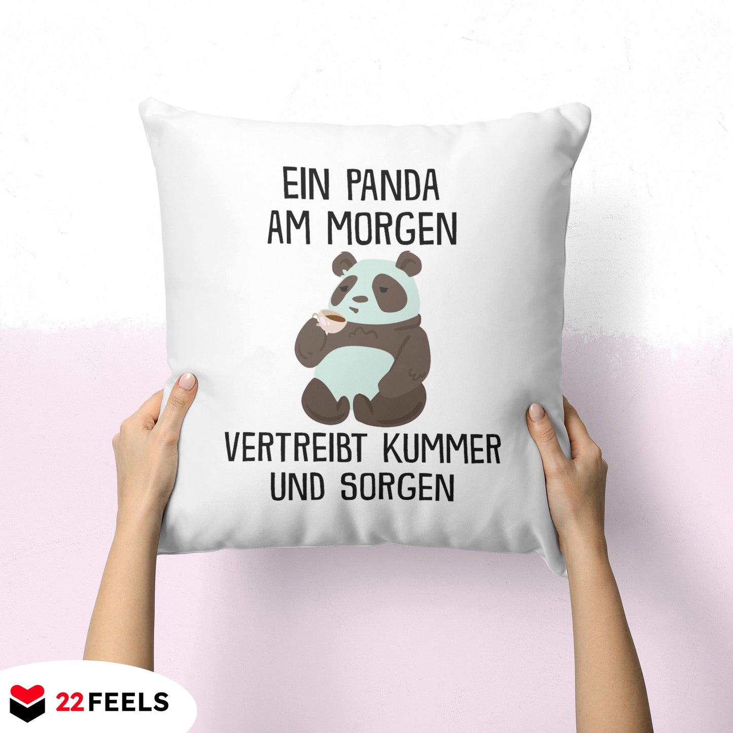 22Feels® Kissen mit Panda Tiermotiv - Büro Geschenkidee - Spruch: Kummer und Sorgen (Weiss, 40x40cm)-Kissen Weiss 40x40-22Feels