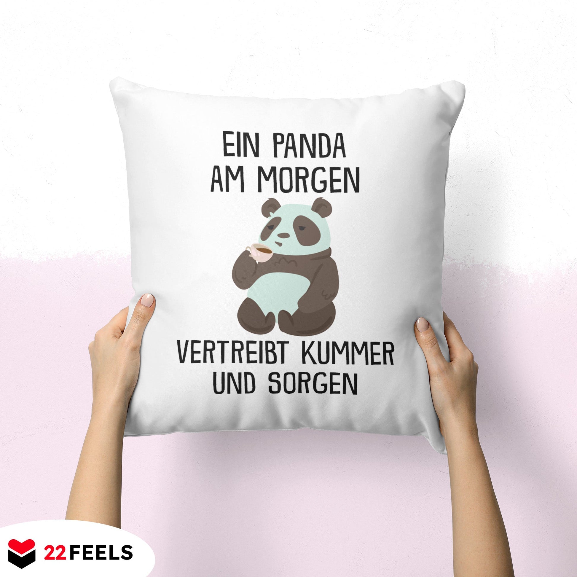 22Feels® Kissen mit Panda Tiermotiv - Büro Geschenkidee - Spruch: Kummer und Sorgen (Weiss, 40x40cm)-Kissen Weiss 40x40-22Feels