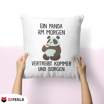 22Feels® Kissen mit Panda Tiermotiv - Büro Geschenkidee - Spruch: Kummer und Sorgen (Weiss, 40x40cm)-Kissen Weiss 40x40-22Feels