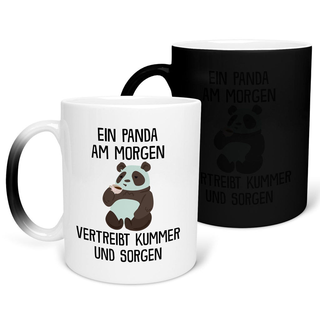22Feels® Zaubertasse mit Panda Tiermotiv - Büro Geschenkidee - Spruch: Kummer und Sorgen (Matt-Schwarz und Weiss, 320ml)-Farbwechsel Tasse Matt 320ml-22Feels