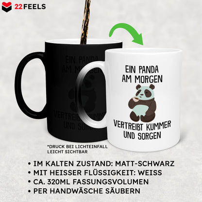 22Feels® Zaubertasse mit Panda Tiermotiv - Büro Geschenkidee - Spruch: Kummer und Sorgen (Matt-Schwarz und Weiss, 320ml)-Farbwechsel Tasse Matt 320ml-22Feels