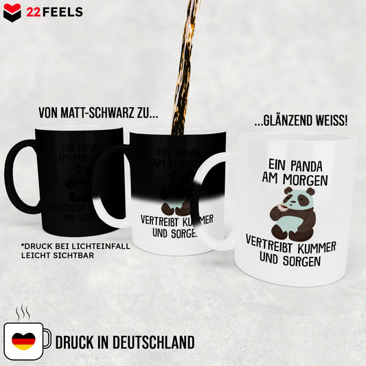22Feels® Zaubertasse mit Panda Tiermotiv - Büro Geschenkidee - Spruch: Kummer und Sorgen (Matt-Schwarz und Weiss, 320ml)-Farbwechsel Tasse Matt 320ml-22Feels