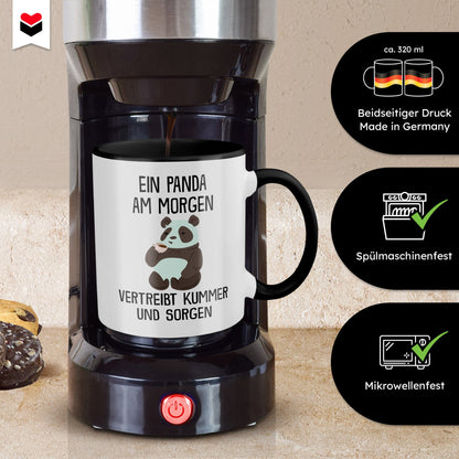 22Feels® Tasse mit Panda Tiermotiv - Büro Geschenkidee - Spruch: Kummer und Sorgen (Weiss-Schwarz, 320ml)-TwoTone Tasse Weiss-Schwarz 320ml-22Feels