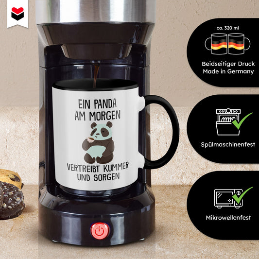 22Feels® Tasse mit Panda Tiermotiv - Büro Geschenkidee - Spruch: Kummer und Sorgen (Weiss-Schwarz, 320ml)-TwoTone Tasse Weiss-Schwarz 320ml-22Feels