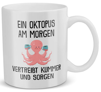 22Feels® Tasse mit Oktopus Tiermotiv - Büro Geschenkidee - Spruch: Kummer und Sorgen (Weiss, 320ml)-Weisse Tasse 320ml-22Feels