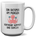 22Feels® XL Tasse mit Oktopus Tiermotiv - Büro Geschenkidee - Spruch: Kummer und Sorgen (Weiss, 440ml)-Weisse XL Tasse 440ml-22Feels