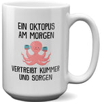 22Feels® XL Tasse mit Oktopus Tiermotiv - Büro Geschenkidee - Spruch: Kummer und Sorgen (Weiss, 440ml)-Weisse XL Tasse 440ml-22Feels