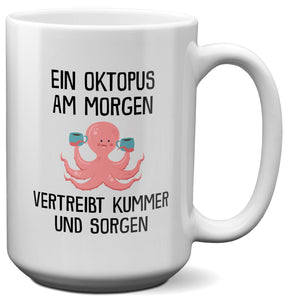 22Feels® XL Tasse mit Oktopus Tiermotiv - Büro Geschenkidee - Spruch: Kummer und Sorgen (Weiss, 440ml)-Weisse XL Tasse 440ml-22Feels