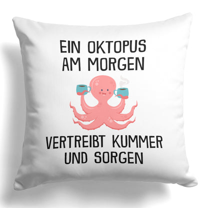 22Feels® Kissen mit Oktopus Tiermotiv - Büro Geschenkidee - Spruch: Kummer und Sorgen (Weiss, 40x40cm)-Kissen Weiss 40x40-22Feels