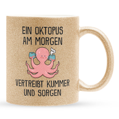 22Feels® Glitzertasse mit Oktopus Tiermotiv - Büro Geschenkidee - Spruch: Kummer und Sorgen (Gold, 320ml)-Glitzertasse Gold 320ml-22Feels