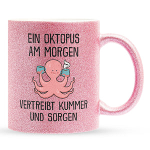 22Feels® Glitzertasse mit Oktopus Tiermotiv - Büro Geschenkidee - Spruch: Kummer und Sorgen (Pink, 320ml)-Glitzertasse Pink 320ml-22Feels